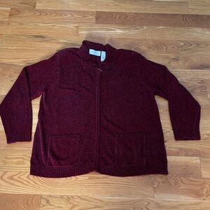 Women's Red/Black Chenille Cardigan Sweater